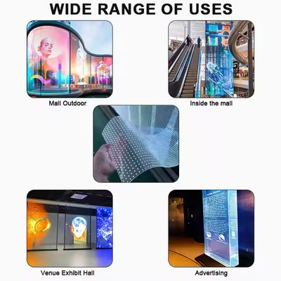 2.7mm Ultra-thin Glass Curtain Wall LED Film Screen 5000nits φωτεινότητα 80% Διαπερατότητα φωτός IP65