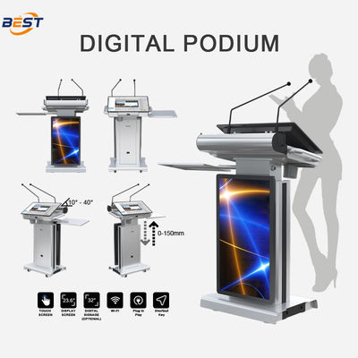 150mm μέγιστο ύψος ανύψωσης Smart Podium με 10-40° ρυθμιζόμενη γωνία οθόνης και προαιρετική οθόνη Smart Kiosk 32 ιντσών
