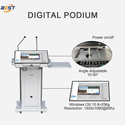 150mm μέγιστο ύψος ανύψωσης Smart Podium με 10-40° ρυθμιζόμενη γωνία οθόνης και προαιρετική οθόνη Smart Kiosk 32 ιντσών
