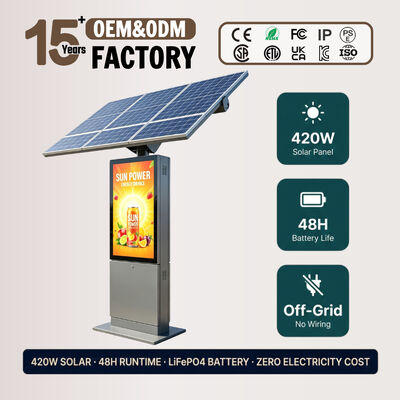 Ηλιακή ενέργεια LED διαφημιστική οθόνη με 1500-2000nit ηλιακό διάβασμα, μπαταρία LiFePO4 και προστασία IP55