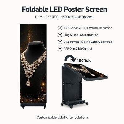 P1.86 Φορητή αναδιπλούμενη οθόνη αφίσας LED Premium 640x1920mm Standee από κράμα αλουμινίου