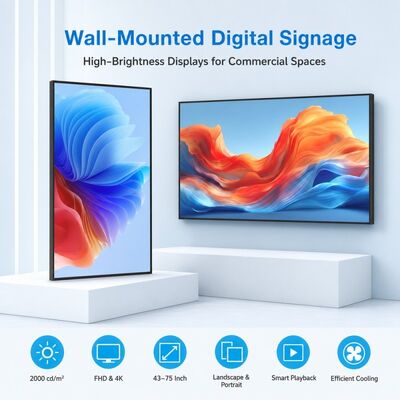 Επιτοίχια Οθόνη Light Box 43 49 55 65 75 Ιντσών 4K Android Διαφημιστική Οθόνη 2000 Nits